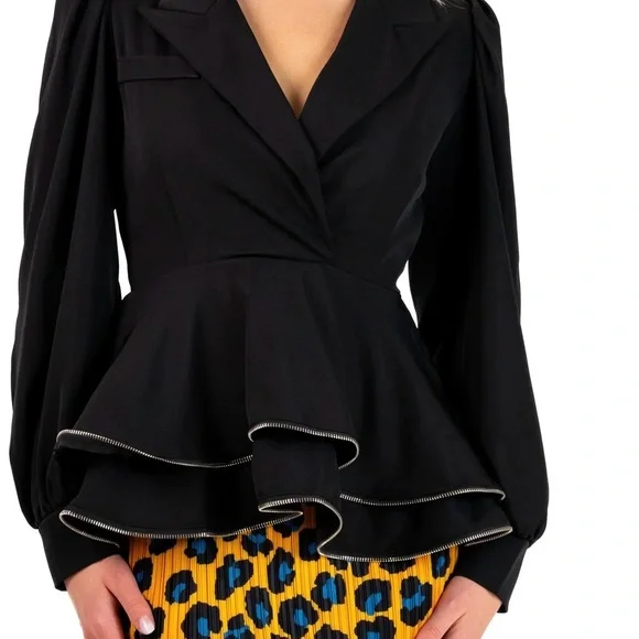 Kate Hewko Zipper Black Ruffle Peplum Blazer Top NWT Medium - Picture 2 of 5